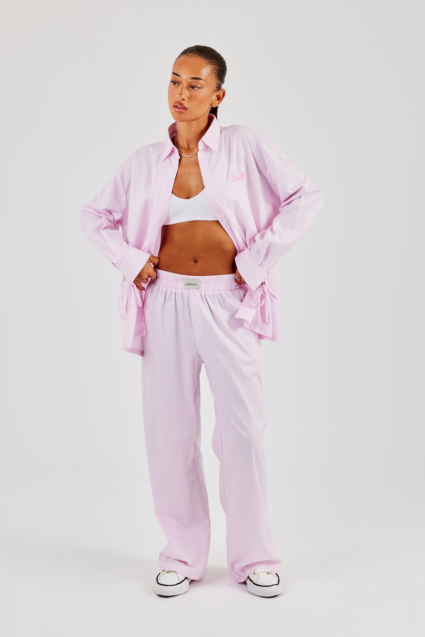 Stripe Button Detail Trouser - Pink